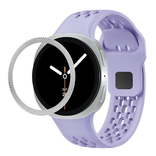 For Samsung Galaxy Watch8 40mm Rhombic Texture Bezel and Black Reverse Buckle Silicone Watch Band(Purple Silver) - Watch Bands by buy2fix | Online Shopping UK | buy2fix