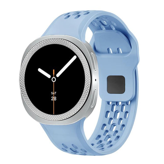For Samsung Galaxy Watch8 40mm Rhombic Texture Bezel and Black Reverse Buckle Silicone Watch Band(Light Blue Silver) - Watch Bands by buy2fix | Online Shopping UK | buy2fix