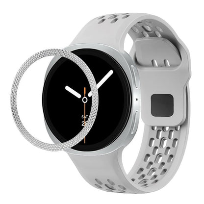 For Samsung Galaxy Watch8 40mm Rhombic Texture Bezel and Black Reverse Buckle Silicone Watch Band(Gray Silver) - Watch Bands by buy2fix | Online Shopping UK | buy2fix