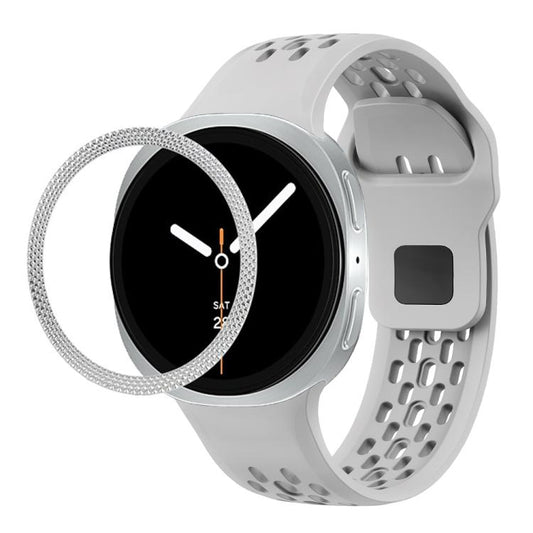 For Samsung Galaxy Watch8 40mm Rhombic Texture Bezel and Black Reverse Buckle Silicone Watch Band(Gray Silver) - Watch Bands by buy2fix | Online Shopping UK | buy2fix