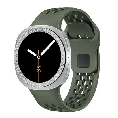 For Samsung Galaxy Watch8 40mm Rhombic Texture Bezel and Black Reverse Buckle Silicone Watch Band(Army Green Silver) - Watch Bands by buy2fix | Online Shopping UK | buy2fix