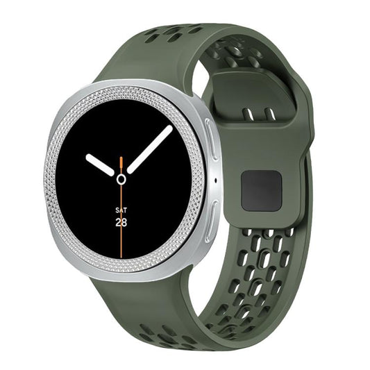 For Samsung Galaxy Watch8 40mm Rhombic Texture Bezel and Black Reverse Buckle Silicone Watch Band(Army Green Silver) - Watch Bands by buy2fix | Online Shopping UK | buy2fix