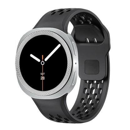 For Samsung Galaxy Watch8 40mm Rhombic Texture Bezel and Black Reverse Buckle Silicone Watch Band(Black Silver) - Watch Bands by buy2fix | Online Shopping UK | buy2fix