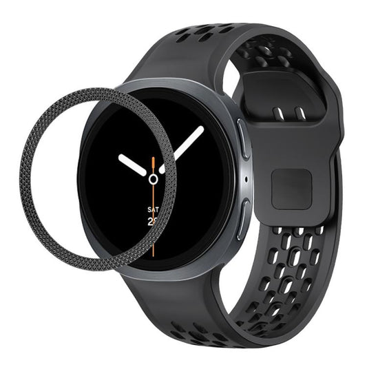 For Samsung Galaxy Watch8 40mm Rhombic Texture Bezel and Black Reverse Buckle Silicone Watch Band(Black Black) - Watch Bands by buy2fix | Online Shopping UK | buy2fix