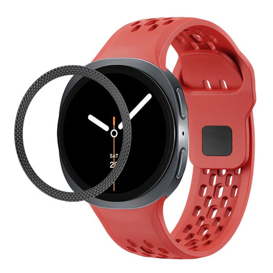 For Samsung Galaxy Watch8 40mm Rhombic Texture Bezel and Black Reverse Buckle Silicone Watch Band(Red Black) - Watch Bands by buy2fix | Online Shopping UK | buy2fix
