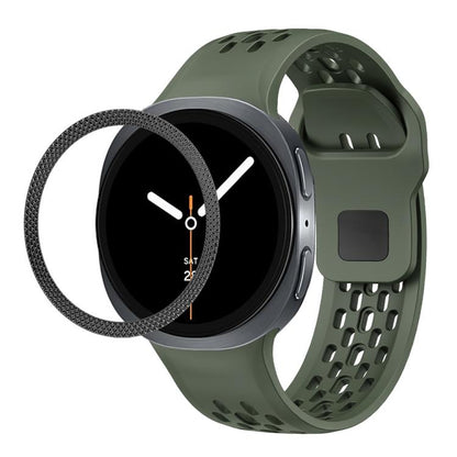 For Samsung Galaxy Watch8 40mm Rhombic Texture Bezel and Black Reverse Buckle Silicone Watch Band(Army Green Black) - Watch Bands by buy2fix | Online Shopping UK | buy2fix