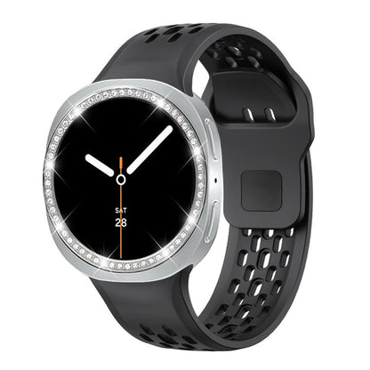 For Samsung Galaxy Watch8 44mm Diamond Bezel and Black Reverse Buckle Silicone Watch Band(Black Silver) - Watch Bands by buy2fix | Online Shopping UK | buy2fix