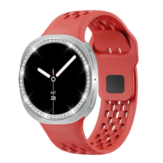 For Samsung Galaxy Watch8 40mm Diamond Bezel and Black Reverse Buckle Silicone Watch Band(Red Silver) - Watch Bands by buy2fix | Online Shopping UK | buy2fix