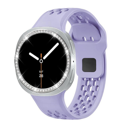 For Samsung Galaxy Watch8 40mm Diamond Bezel and Black Reverse Buckle Silicone Watch Band(Purple Silver) - Watch Bands by buy2fix | Online Shopping UK | buy2fix