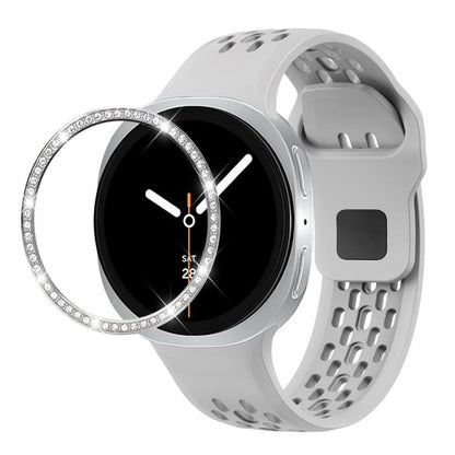 For Samsung Galaxy Watch8 40mm Diamond Bezel and Black Reverse Buckle Silicone Watch Band(Gray Silver) - Watch Bands by buy2fix | Online Shopping UK | buy2fix