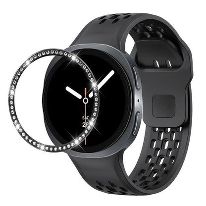 For Samsung Galaxy Watch8 40mm Diamond Bezel and Black Reverse Buckle Silicone Watch Band(Black Black) - Watch Bands by buy2fix | Online Shopping UK | buy2fix