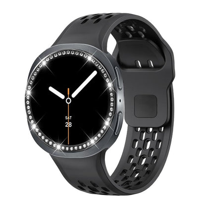 For Samsung Galaxy Watch8 40mm Diamond Bezel and Black Reverse Buckle Silicone Watch Band(Black Black) - Watch Bands by buy2fix | Online Shopping UK | buy2fix