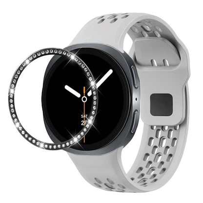 For Samsung Galaxy Watch8 40mm Diamond Bezel and Black Reverse Buckle Silicone Watch Band(Gray Black) - Watch Bands by buy2fix | Online Shopping UK | buy2fix