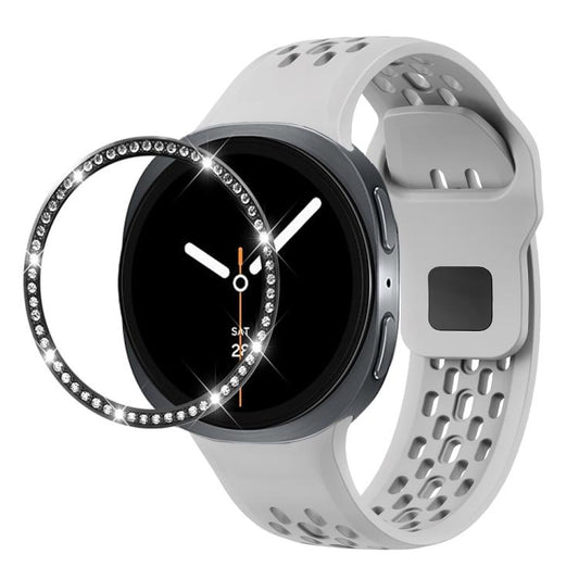For Samsung Galaxy Watch8 40mm Diamond Bezel and Black Reverse Buckle Silicone Watch Band(Gray Black) - Watch Bands by buy2fix | Online Shopping UK | buy2fix