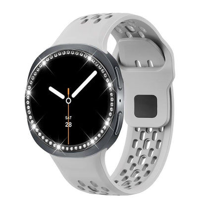 For Samsung Galaxy Watch8 40mm Diamond Bezel and Black Reverse Buckle Silicone Watch Band(Gray Black) - Watch Bands by buy2fix | Online Shopping UK | buy2fix