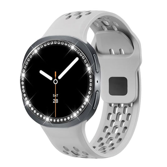 For Samsung Galaxy Watch8 40mm Diamond Bezel and Black Reverse Buckle Silicone Watch Band(Gray Black) - Watch Bands by buy2fix | Online Shopping UK | buy2fix