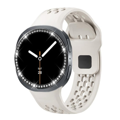 For Samsung Galaxy Watch8 40mm Diamond Bezel and Black Reverse Buckle Silicone Watch Band(Beige Black) - Watch Bands by buy2fix | Online Shopping UK | buy2fix