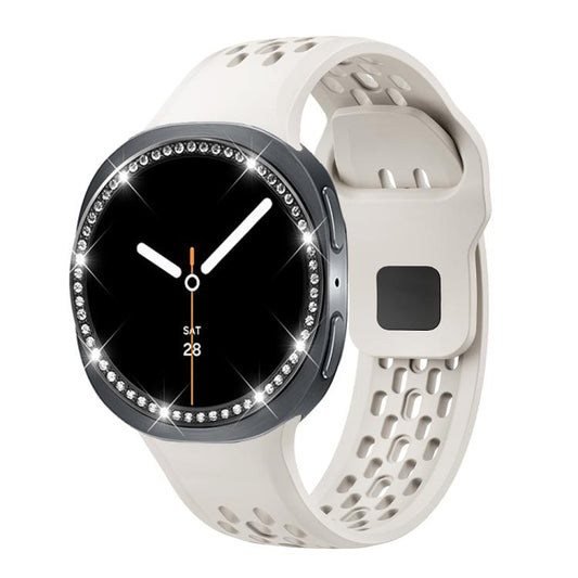 For Samsung Galaxy Watch8 40mm Diamond Bezel and Black Reverse Buckle Silicone Watch Band(Beige Black) - Watch Bands by buy2fix | Online Shopping UK | buy2fix