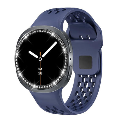 For Samsung Galaxy Watch8 40mm Diamond Bezel and Black Reverse Buckle Silicone Watch Band(Midnight Blue Black) - Watch Bands by buy2fix | Online Shopping UK | buy2fix