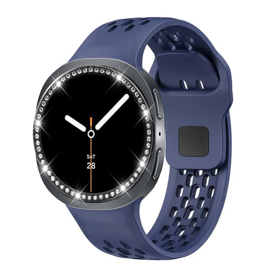 For Samsung Galaxy Watch8 40mm Diamond Bezel and Black Reverse Buckle Silicone Watch Band(Midnight Blue Black) - Watch Bands by buy2fix | Online Shopping UK | buy2fix