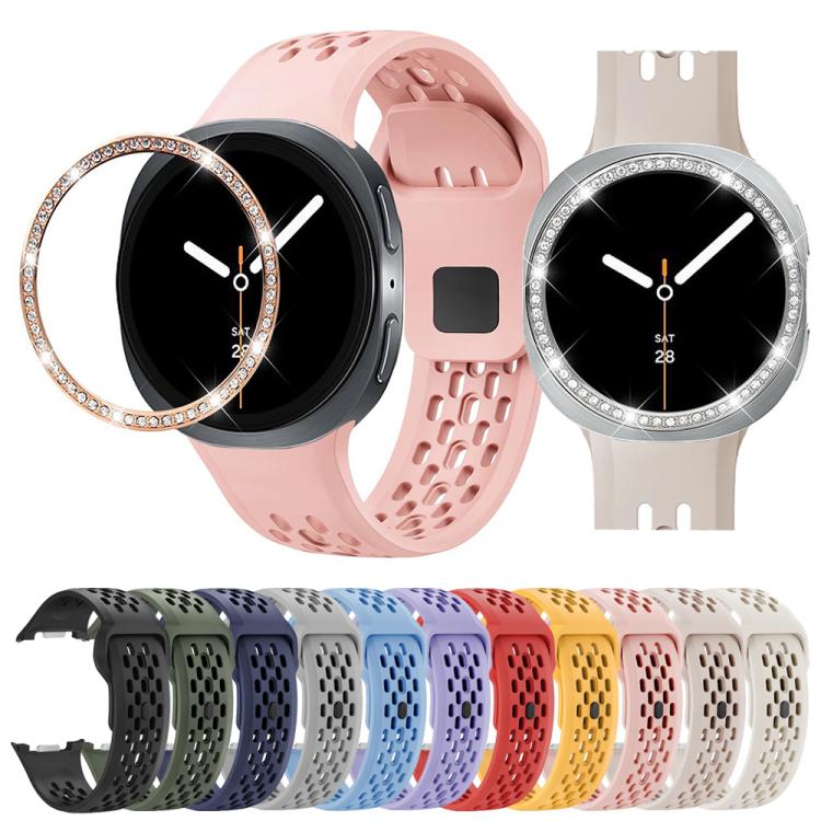 For Samsung Galaxy Watch8 40mm Diamond Bezel and Black Reverse Buckle Silicone Watch Band(Black Black) - Watch Bands by buy2fix | Online Shopping UK | buy2fix