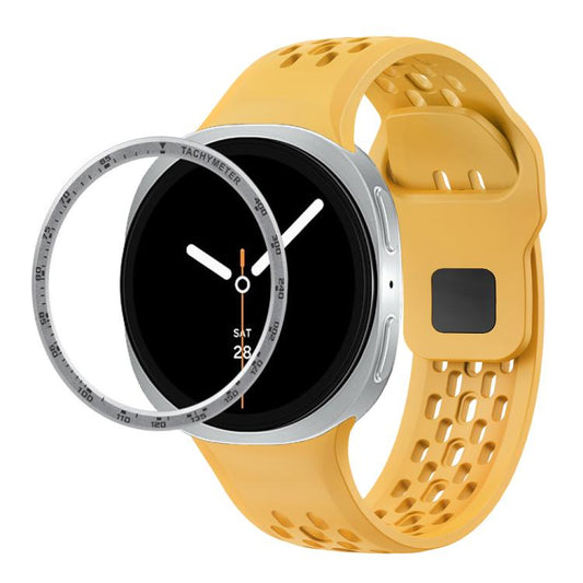For Samsung Galaxy Watch8 44mm Speed Bezel and Black Reverse Buckle Silicone Watch Band(Yellow Silver) - Watch Bands by buy2fix | Online Shopping UK | buy2fix