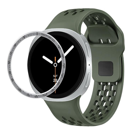 For Samsung Galaxy Watch8 44mm Speed Bezel and Black Reverse Buckle Silicone Watch Band(Army Green Silver) - Watch Bands by buy2fix | Online Shopping UK | buy2fix