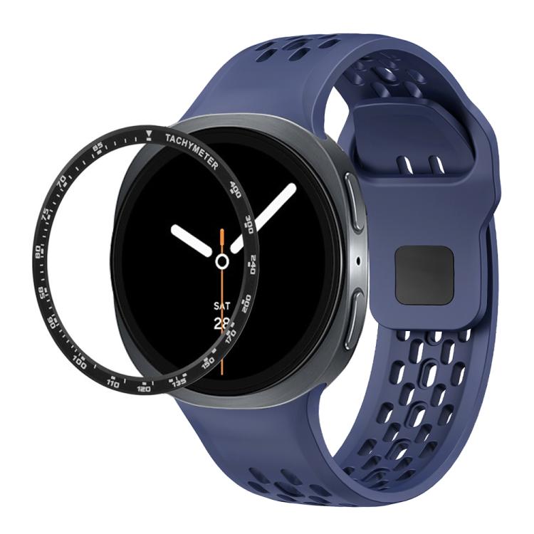 For Samsung Galaxy Watch8 44mm Speed Bezel and Black Reverse Buckle Silicone Watch Band(Midnight Blue Black) - Watch Bands by buy2fix | Online Shopping UK | buy2fix
