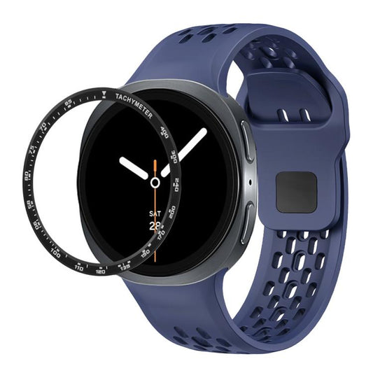 For Samsung Galaxy Watch8 44mm Speed Bezel and Black Reverse Buckle Silicone Watch Band(Midnight Blue Black) - Watch Bands by buy2fix | Online Shopping UK | buy2fix