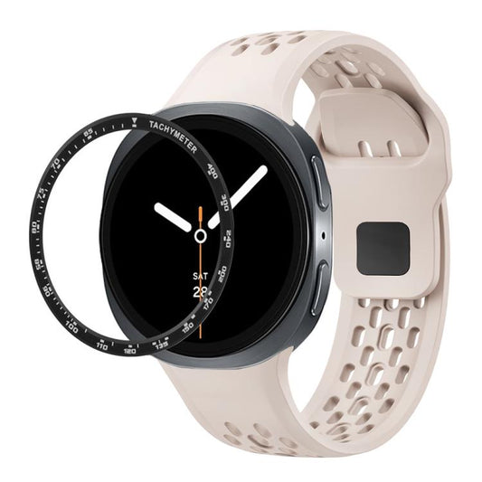 For Samsung Galaxy Watch8 44mm Speed Bezel and Black Reverse Buckle Silicone Watch Band(Starlight Black) - Watch Bands by buy2fix | Online Shopping UK | buy2fix