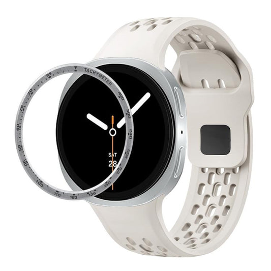 For Samsung Galaxy Watch8 40mm Speed Bezel and Black Reverse Buckle Silicone Watch Band(Beige Silver) - Watch Bands by buy2fix | Online Shopping UK | buy2fix