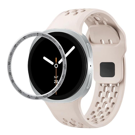 For Samsung Galaxy Watch8 40mm Speed Bezel and Black Reverse Buckle Silicone Watch Band(Starlight Silver) - Watch Bands by buy2fix | Online Shopping UK | buy2fix