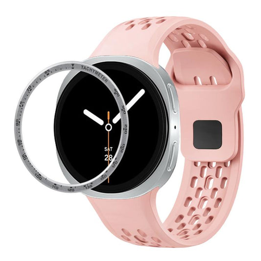 For Samsung Galaxy Watch8 40mm Speed Bezel and Black Reverse Buckle Silicone Watch Band(Pink Silver) - Watch Bands by buy2fix | Online Shopping UK | buy2fix