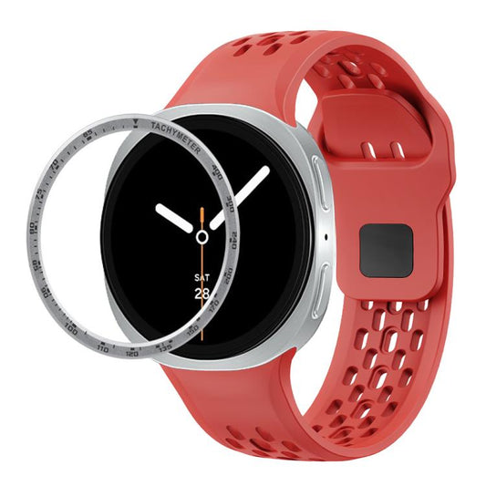 For Samsung Galaxy Watch8 40mm Speed Bezel and Black Reverse Buckle Silicone Watch Band(Red Silver) - Watch Bands by buy2fix | Online Shopping UK | buy2fix