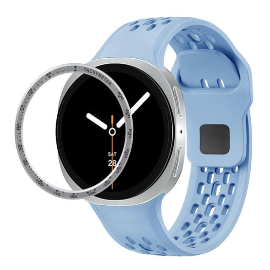 For Samsung Galaxy Watch8 40mm Speed Bezel and Black Reverse Buckle Silicone Watch Band(Light Blue Silver) - Watch Bands by buy2fix | Online Shopping UK | buy2fix