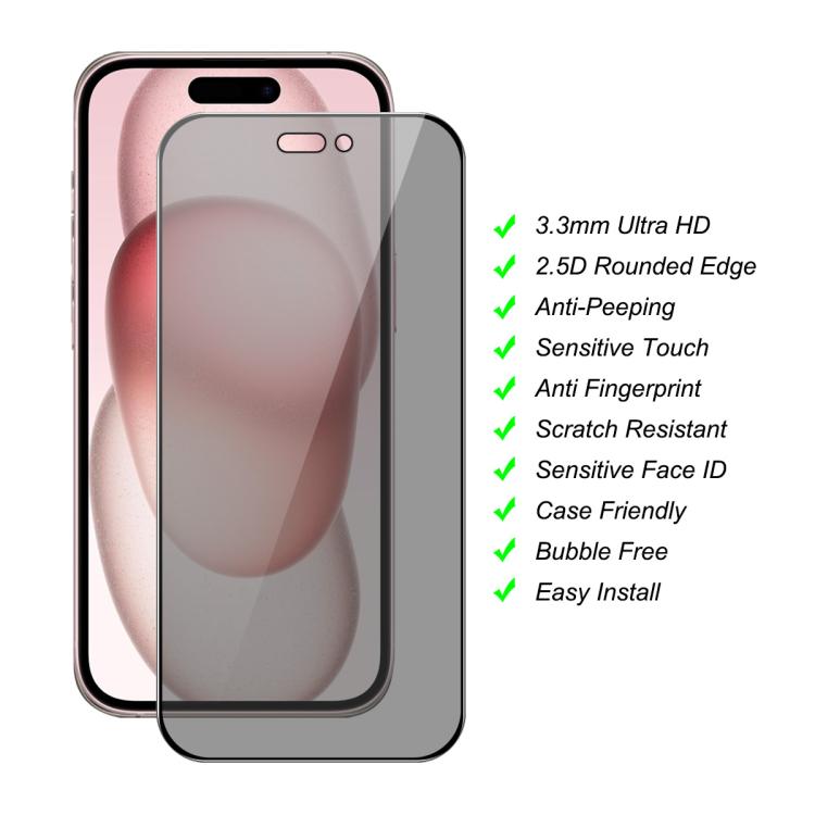 For iPhone 15 Plus JUNSUNMAY 25pcs Silk Print Full Coverage Privacy Tempered Glass Film - iPhone 15 Plus Tempered Glass by JUNSUNMAY | Online Shopping UK | buy2fix