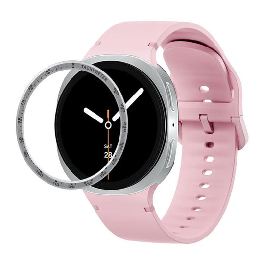 For Samsung Galaxy Watch8 40mm Speed Bezel and Solid Color Stitched Silicone Watch Band(Light Pink Silver) - Watch Bands by buy2fix | Online Shopping UK | buy2fix