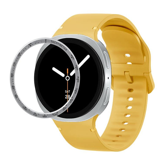 For Samsung Galaxy Watch8 40mm Speed Bezel and Solid Color Stitched Silicone Watch Band(Official Yellow Silver) - Watch Bands by buy2fix | Online Shopping UK | buy2fix