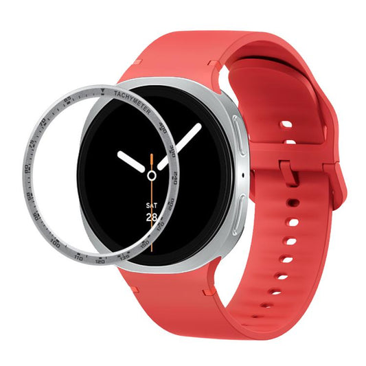 For Samsung Galaxy Watch8 40mm Speed Bezel and Solid Color Stitched Silicone Watch Band(Red Silver) - Watch Bands by buy2fix | Online Shopping UK | buy2fix