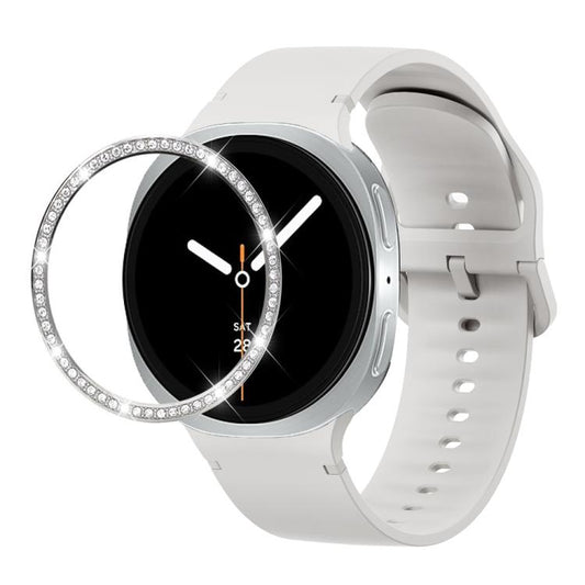 For Samsung Galaxy Watch8 44mm Diamond Bezel and Solid Color Stitched Silicone Watch Band(Lime White Silver) - Watch Bands by buy2fix | Online Shopping UK | buy2fix