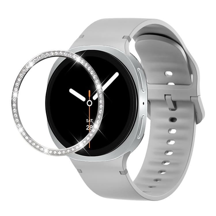For Samsung Galaxy Watch8 44mm Diamond Bezel and Solid Color Stitched Silicone Watch Band(Gray Silver) - Watch Bands by buy2fix | Online Shopping UK | buy2fix