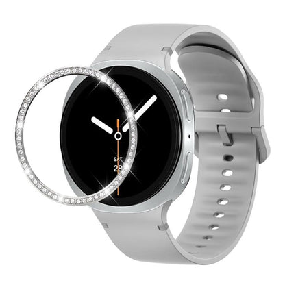 For Samsung Galaxy Watch8 44mm Diamond Bezel and Solid Color Stitched Silicone Watch Band(Gray Silver) - Watch Bands by buy2fix | Online Shopping UK | buy2fix