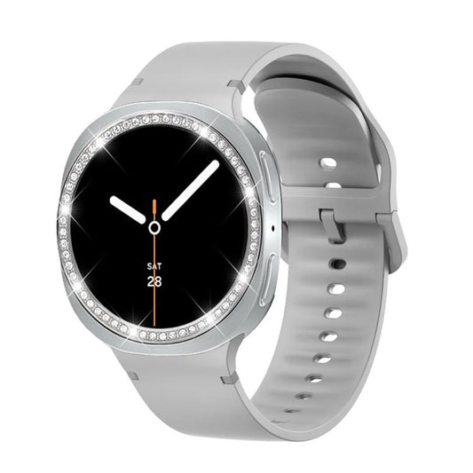 For Samsung Galaxy Watch8 44mm Diamond Bezel and Solid Color Stitched Silicone Watch Band(Gray Silver) - Watch Bands by buy2fix | Online Shopping UK | buy2fix