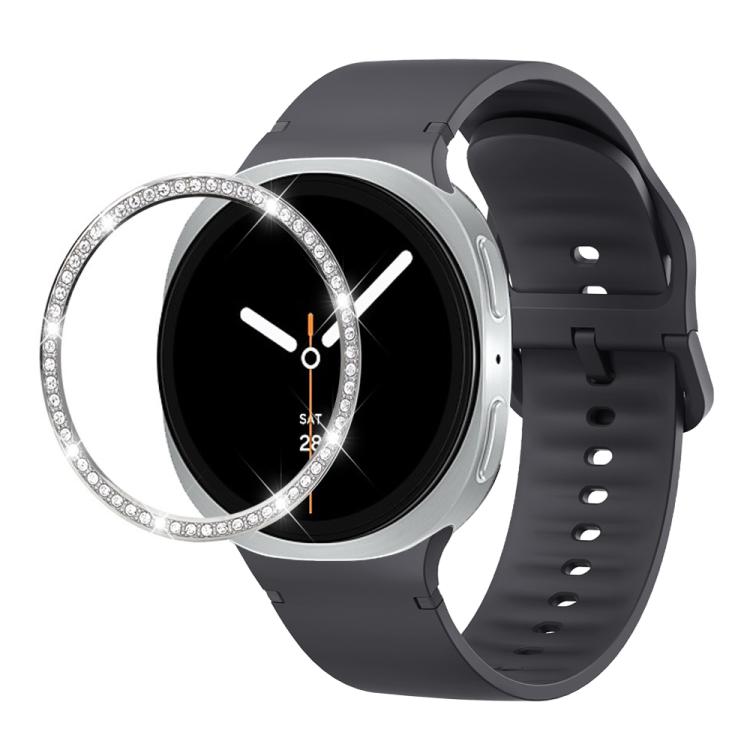 For Samsung Galaxy Watch8 44mm Diamond Bezel and Solid Color Stitched Silicone Watch Band(Dark Gray Silver) - Watch Bands by buy2fix | Online Shopping UK | buy2fix