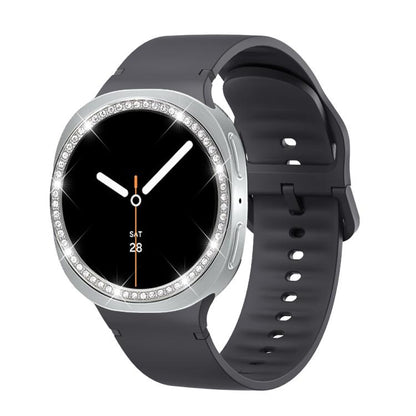 For Samsung Galaxy Watch8 44mm Diamond Bezel and Solid Color Stitched Silicone Watch Band(Dark Gray Silver) - Watch Bands by buy2fix | Online Shopping UK | buy2fix