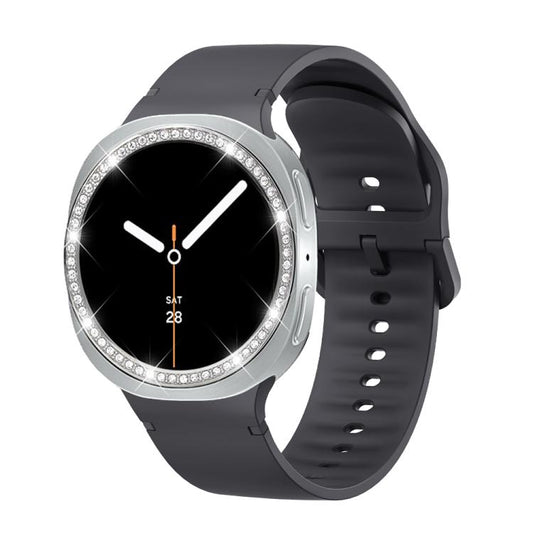 For Samsung Galaxy Watch8 44mm Diamond Bezel and Solid Color Stitched Silicone Watch Band(Dark Gray Silver) - Watch Bands by buy2fix | Online Shopping UK | buy2fix