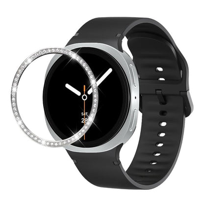 For Samsung Galaxy Watch8 44mm Diamond Bezel and Solid Color Stitched Silicone Watch Band(Black Silver) - Watch Bands by buy2fix | Online Shopping UK | buy2fix
