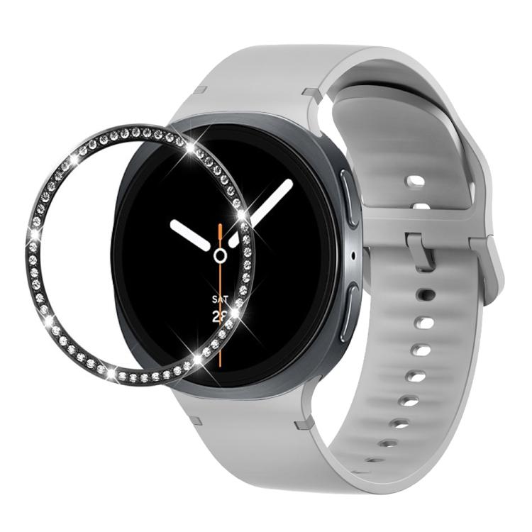 For Samsung Galaxy Watch8 44mm Diamond Bezel and Solid Color Stitched Silicone Watch Band(Gray Black) - Watch Bands by buy2fix | Online Shopping UK | buy2fix