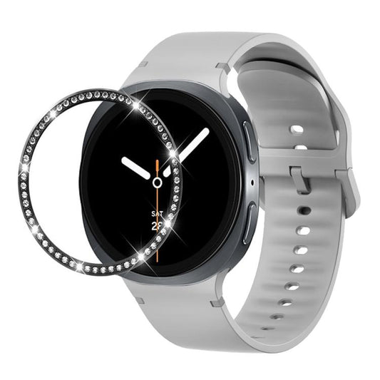 For Samsung Galaxy Watch8 44mm Diamond Bezel and Solid Color Stitched Silicone Watch Band(Gray Black) - Watch Bands by buy2fix | Online Shopping UK | buy2fix