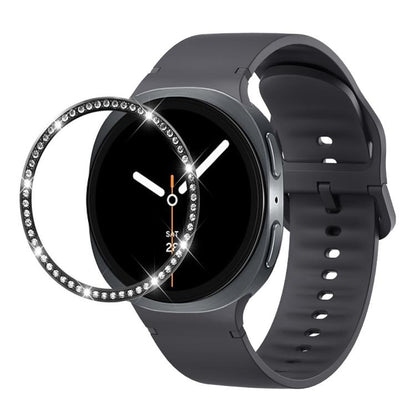 For Samsung Galaxy Watch8 44mm Diamond Bezel and Solid Color Stitched Silicone Watch Band(Dark Gray Black) - Watch Bands by buy2fix | Online Shopping UK | buy2fix